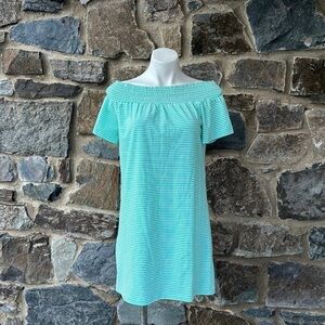 Vineyard Vines Off The Shoulder Dress in Capri Blue/White Stripes Size Small